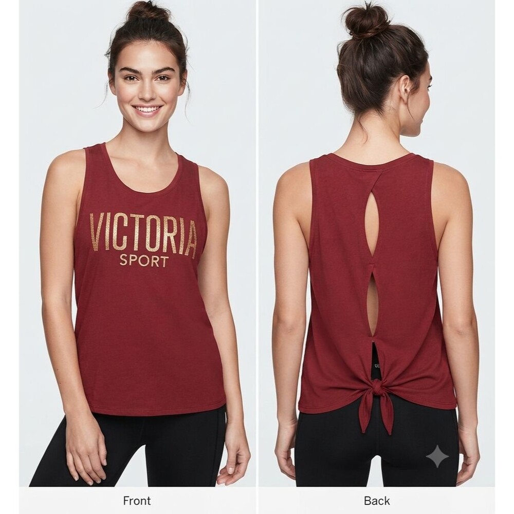 Victoria Sport Tank Top Size XL Maroon Gold Logo Tie Back Keyhole Athletic Gym